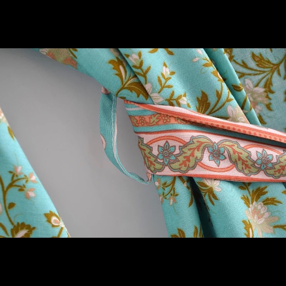 Minted Pink Lotus Vintage Boho Cotton Kimono Robe - Picture 8 of 8